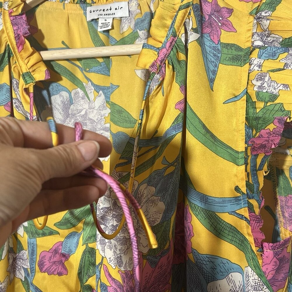 Current Air Anthropologie Top Small Size Floral Short Sleeve Yellow Pink - Picture 8 of 10